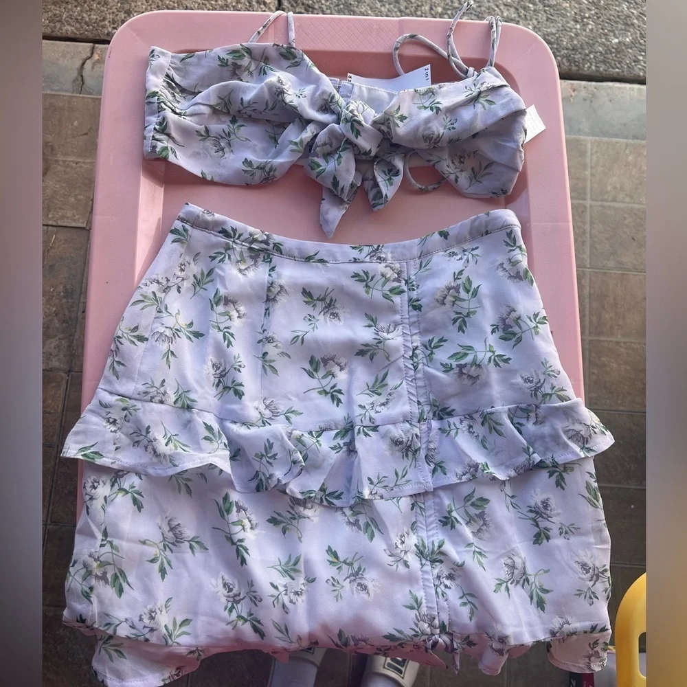 ♥️ Floral Ruffle Skirt set - Purple and Green